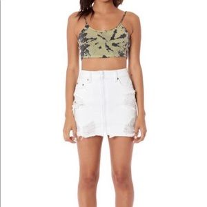 NWOT LF Tracker Tape Zip Front Skirt White 25